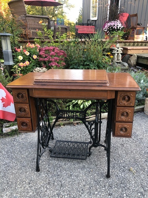 old Singer sewing machine work table