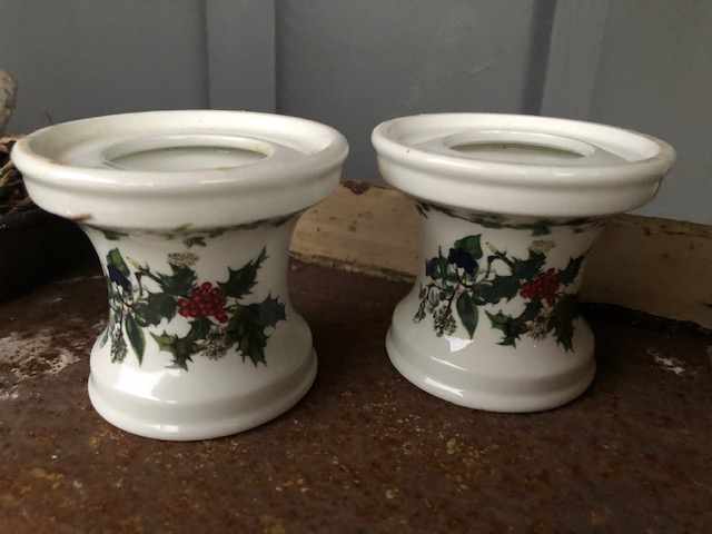 porcelain candle holders with mistletoe print