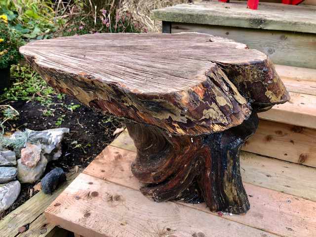 a side table made from a shaped tree stump