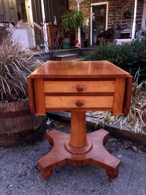 two drawer table with folding wings down