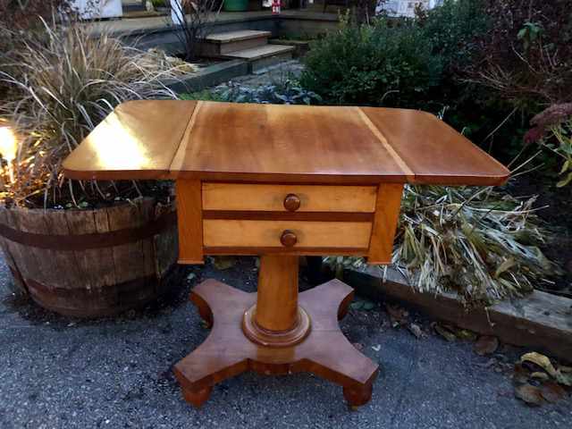 two drawer table with folding wings up