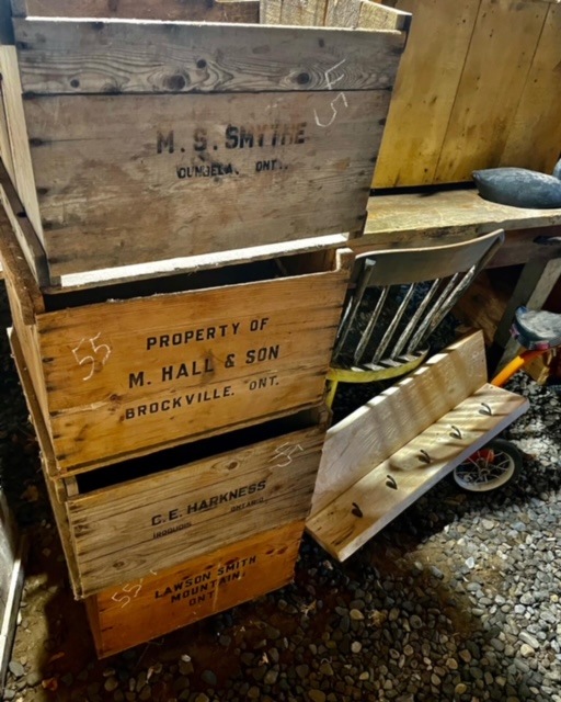 three wooden crates