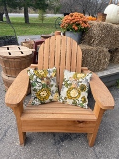 wooden armchair with two cushions